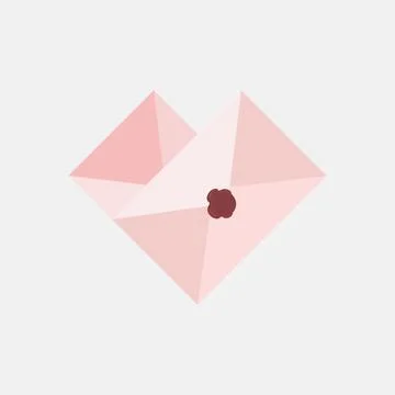 Vector love icon pink envelope. In the envelope is a card with a heart shaped Stock Illustration