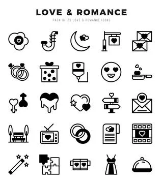 Vector Love &amp; Romance types icon set in Lineal Filled style. vector illustr.. Ilustração Stock