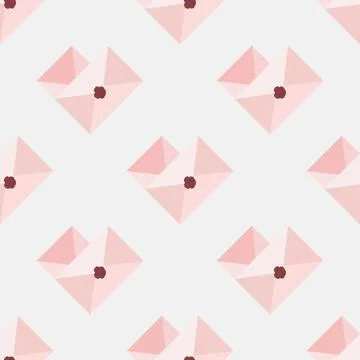 Vector love seamless pattern pink envelope. In the envelope is a card with a  Stock Illustration