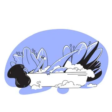 Vector Love yourself and take care of yourself concept. Young woman taking a Illustrazione stock