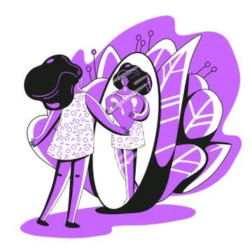 Vector Love yourself and take care of yourself concept. Girl, looking in mirror Stock Illustration