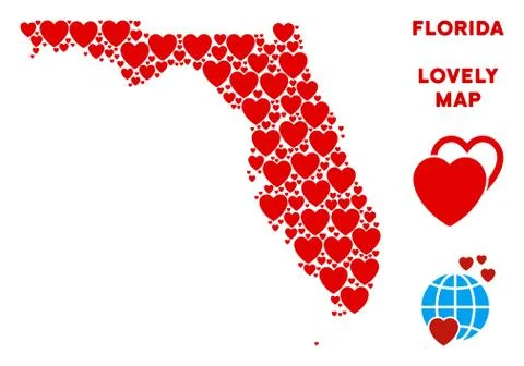 Vector Lovely Florida Map Collage of Hearts 库存插图