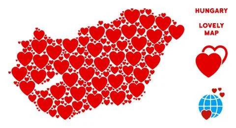 Vector Lovely Hungary Map Collage of Hearts Stock Illustration