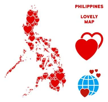 Vector Lovely Philippines Map Mosaic of Hearts 스톡 일러스트