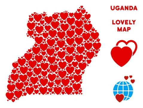Vector Lovely Uganda Map Composition of Hearts Stock Illustration