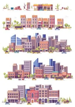 Vector low poly 2d city scenes Stock Illustration