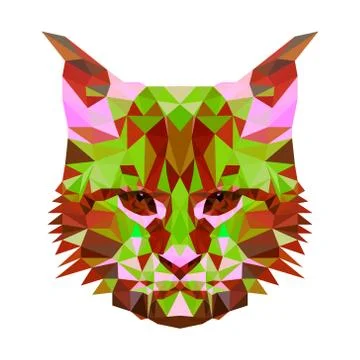 Vector low poly abstract portrait of a motley cat. Symmetrical portraits of Stock Illustration