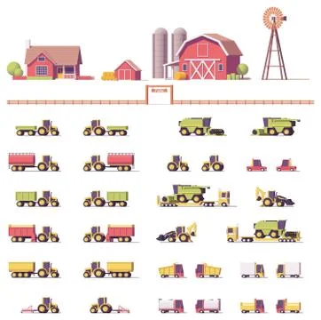 Vector low poly agricultural machinery Stock Illustration
