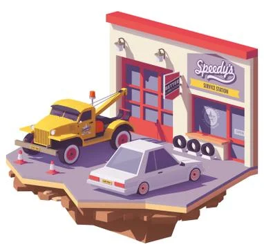 Vector low poly automobile repair shop Stock Illustration