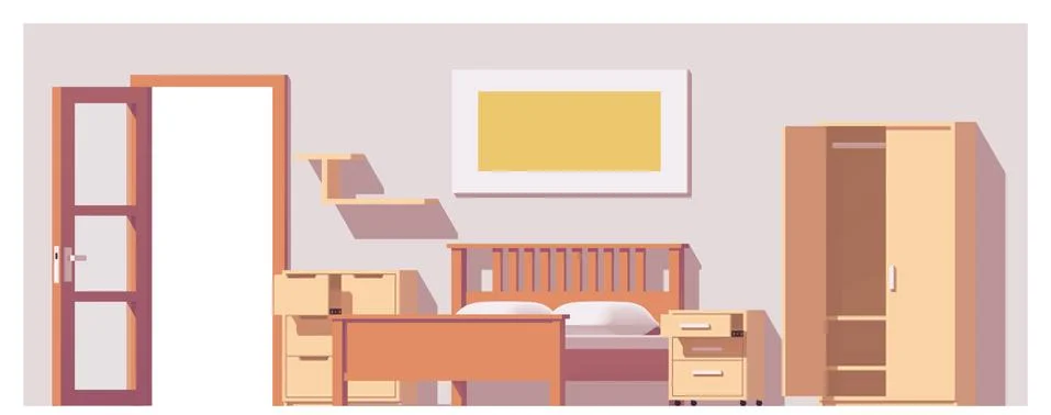 Vector low poly bedroom Stock Illustration