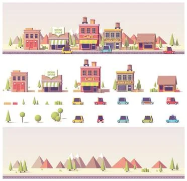 Vector low poly buildings and city scene Stock Illustration