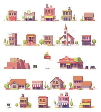 Vector low poly buildings set Stock Illustration