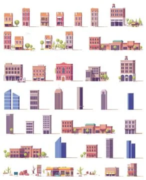Vector low poly buildings set Stock Illustration