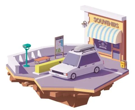 Vector low poly car on the viewpoint Stock Illustration