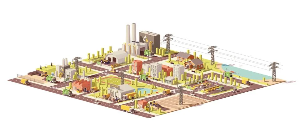 Vector low poly city waste management Ilustración de archivo