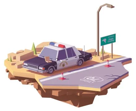 Vector low poly classic American police car Stock Illustration