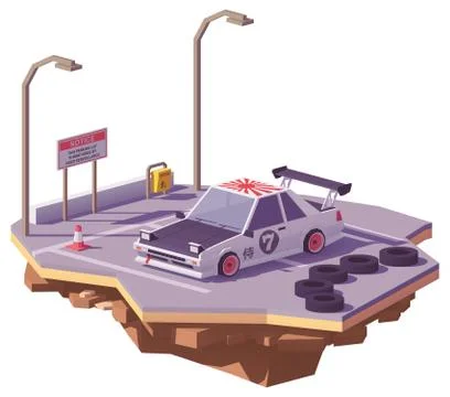 Vector low poly classic drift car Stock Illustration