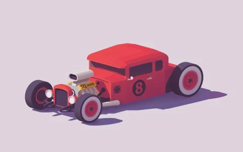 Vector low poly classic hot rod car Stock Illustration
