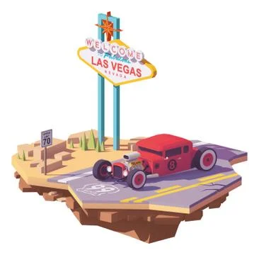 Vector low poly classic hot rod car Stock Illustration