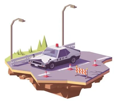 Vector low poly classic Japanese police car Stock Illustration