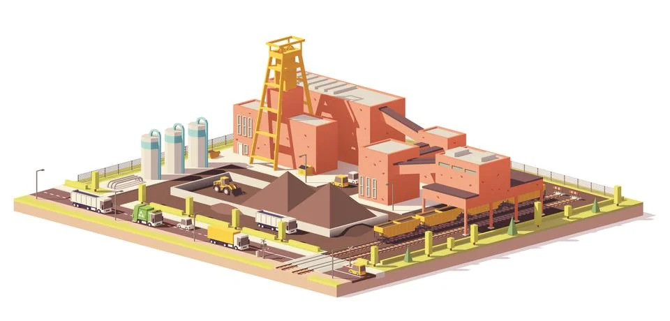 Vector low poly coal mine Stock Illustration