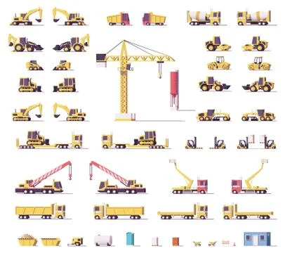Vector low poly construction machinery Stock Illustration
