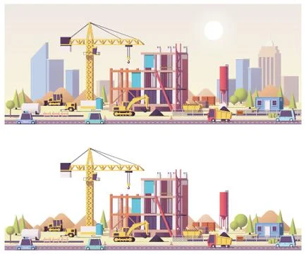 Vector low poly construction site Stock Illustration