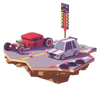 Vector low poly drag race Stock Illustration