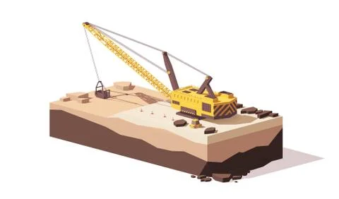 Vector low poly dragline excavator Stock Illustration
