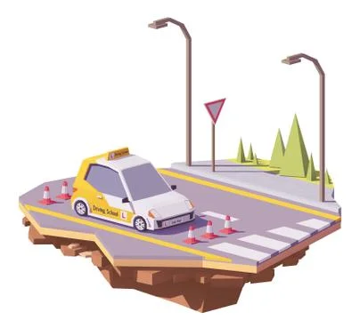 Vector low poly driving school car Stock Illustration