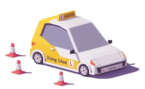 Vector low poly driving school car Stock Illustration