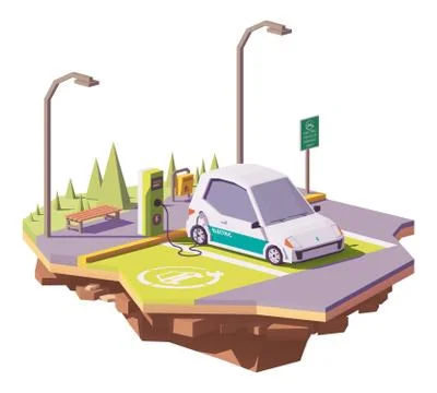 Vector low poly electric car Stock Illustration
