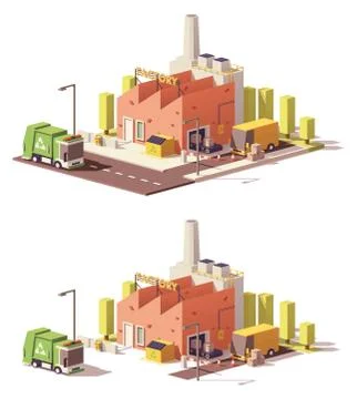 Vector low poly factory icon Stock Illustration