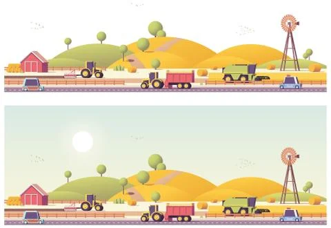 Vector low poly farm field works Stock Illustration