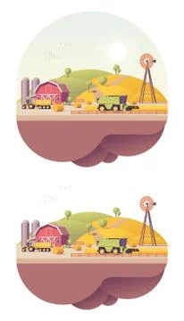 Vector low poly farm field works Stock Illustration