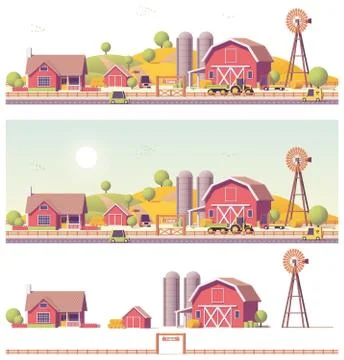 Vector low poly farm Stock Illustration