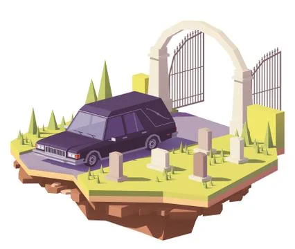 Vector low poly funeral hearse car Stock Illustration