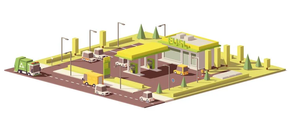Vector low poly gas station Stock Illustration