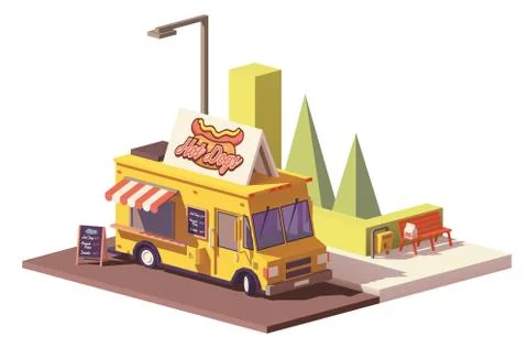 Vector low poly hot dog food truck Stock Illustration