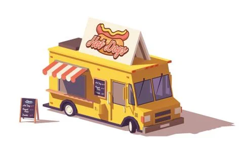 Vector low poly hot dog food truck Stock Illustration