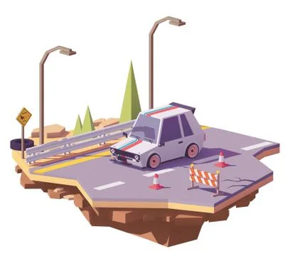 Vector low poly hot hatch on the highway Stock Illustration