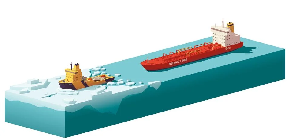 Vector low poly icebreaker breaking the ice Stock Illustration