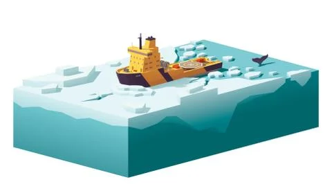 Vector low poly icebreaker breaking the ice Stock Illustration