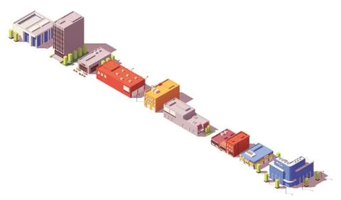 Vector low poly isometric buildings set Stock Illustration