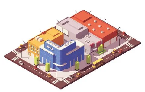 Vector low poly isometric city block Stock Illustration