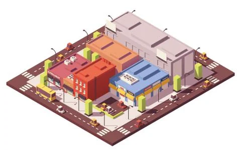 Vector low poly isometric city block Illustrazione stock
