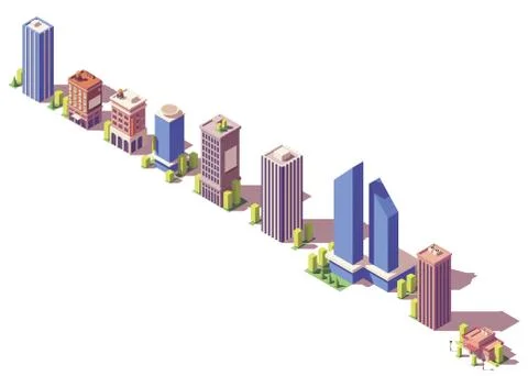 Vector low poly isometric modern buildings set Stock Illustration