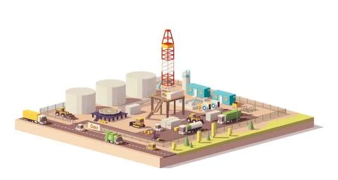 Vector low poly land oil and gas drilling rig Stock Illustration
