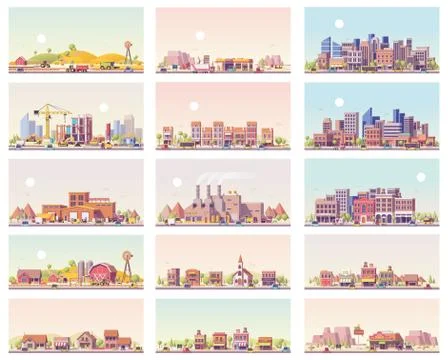 Vector low poly landscapes set Stock Illustration