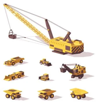 Vector low poly mining machines Stock Illustration